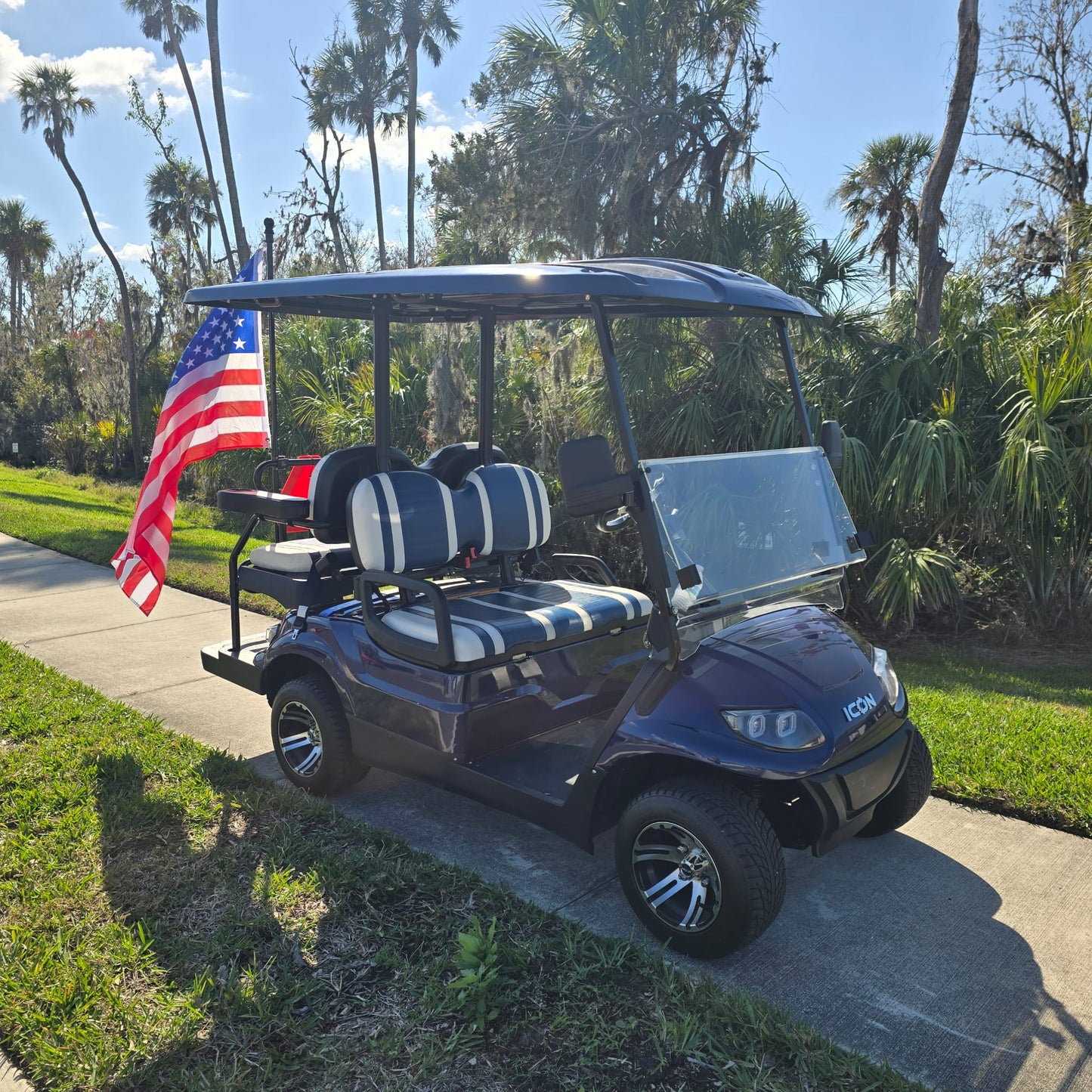 Icon Golf Cart Flag Pole Mount- Quickly Attaches to Round Bar - Pole and Mounts Included!!!
