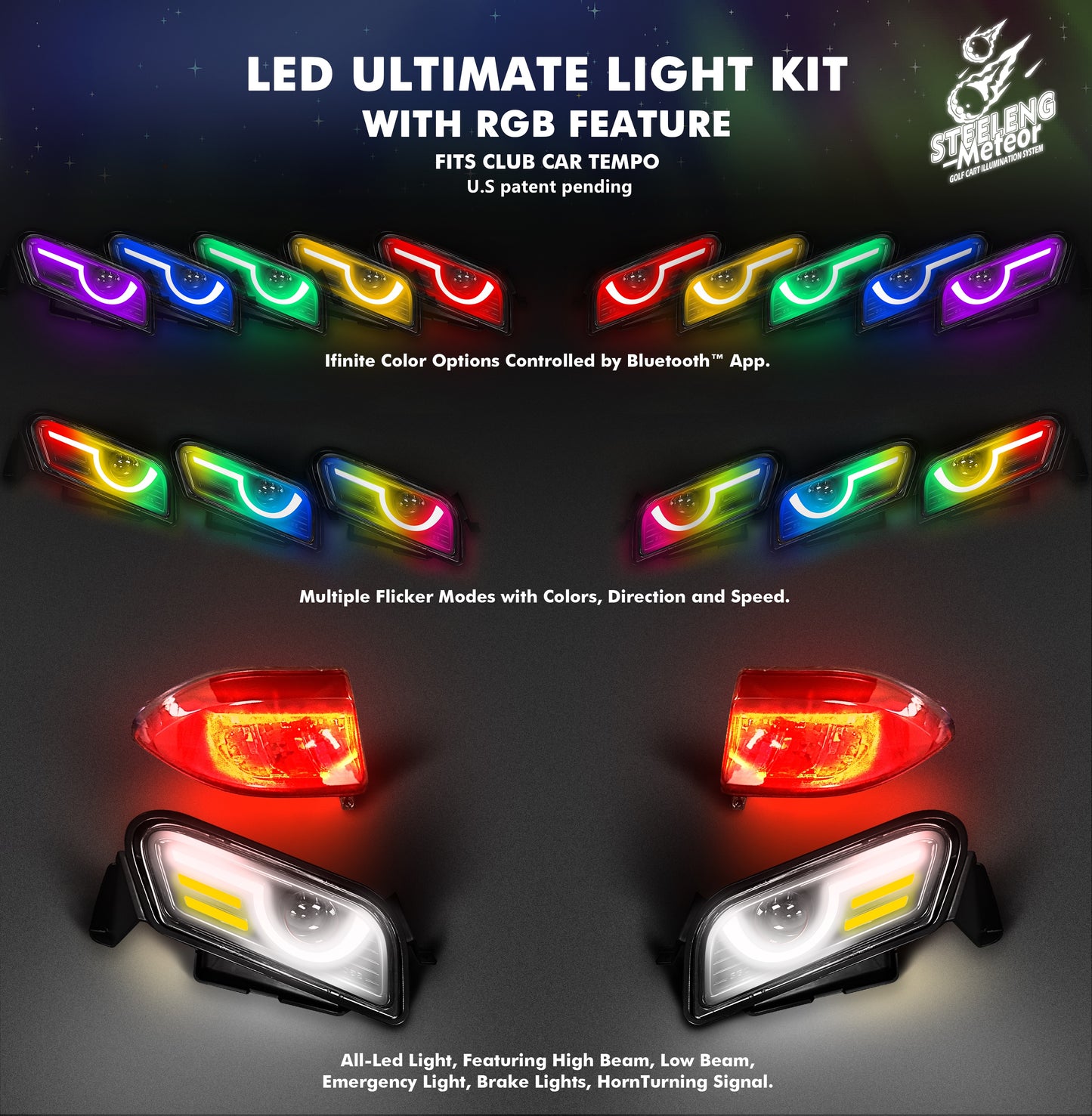 LED ULTIMATE LIGHT KIT WITH RGB FEATURE FITS CLUB CAR TEMPO (12V)