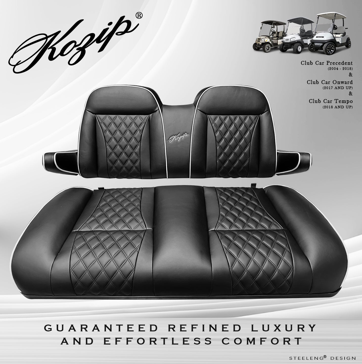 KOZIP CLUB CAR PRECEDENT/TEMPO GOLF CART FRONT SEAT/BACKREST CUSHION SET BLACK