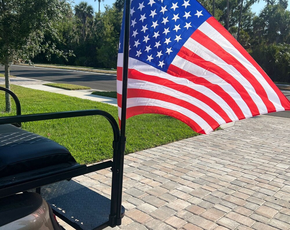 Golf Cart Flag Pole Mount - Quickly Attaches to Sq Tubing - Pole and Mounts Included!