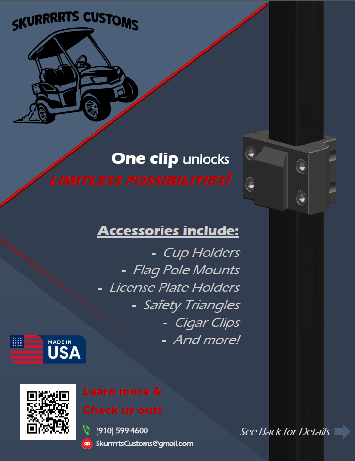 Golf Cart Flag Pole Mount - Quickly Attaches to Sq Tubing - Pole and Mounts Included!