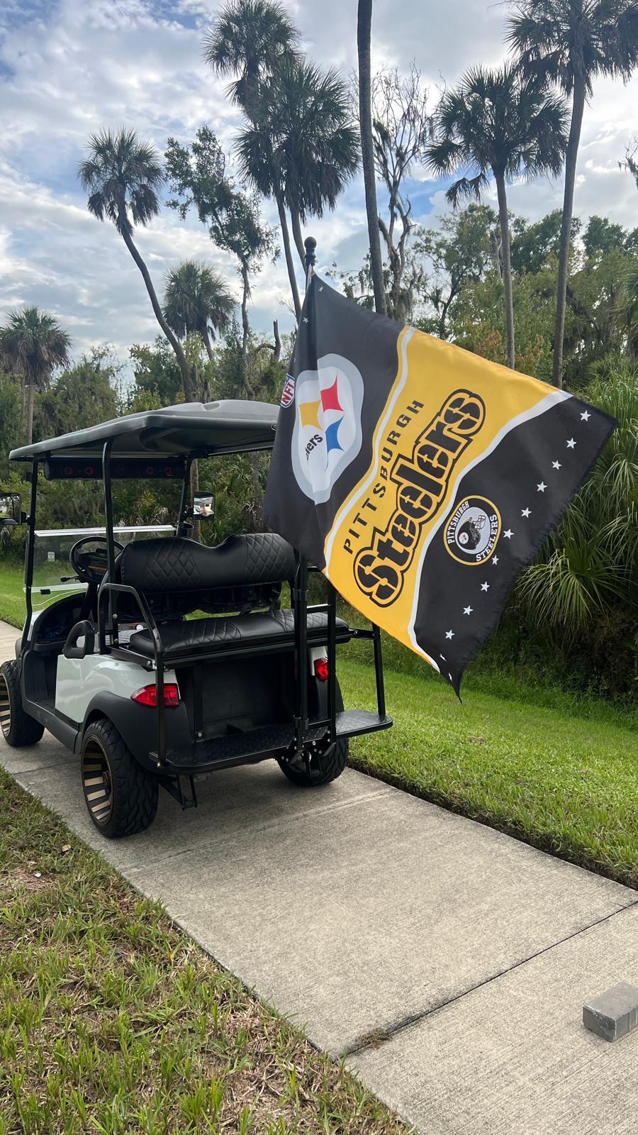 Golf Cart Flag Pole Mount - Quickly Attaches to Sq Tubing - Pole and Mounts Included!